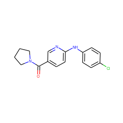 O=C(c1ccc(Nc2ccc(Cl)cc2)nc1)N1CCCC1 ZINC000001340938