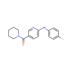 O=C(c1ccc(Nc2ccc(F)cc2)nc1)N1CCCCC1 ZINC000001350228