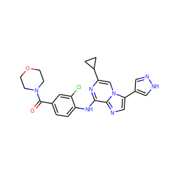 O=C(c1ccc(Nc2nc(C3CC3)cn3c(-c4cn[nH]c4)cnc23)c(Cl)c1)N1CCOCC1 ZINC000072124851