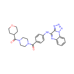 O=C(c1ccc(Nc2nc3ccccc3n3nnnc23)cc1)N1CCN(C(=O)C2CCOCC2)CC1 ZINC000222369349