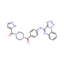 O=C(c1ccc(Nc2nc3ccccc3n3nnnc23)cc1)N1CCN(C(=O)c2ccn[nH]2)CC1 ZINC000205746363