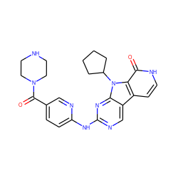 O=C(c1ccc(Nc2ncc3c4cc[nH]c(=O)c4n(C4CCCC4)c3n2)nc1)N1CCNCC1 ZINC000117683690