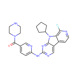 O=C(c1ccc(Nc2ncc3c4ccnc(F)c4n(C4CCCC4)c3n2)nc1)N1CCNCC1 ZINC000117687512