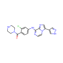 O=C(c1ccc(Nc2nccn3c(-c4cn[nH]c4)cnc23)cc1Cl)N1CCNCC1 ZINC000072123546