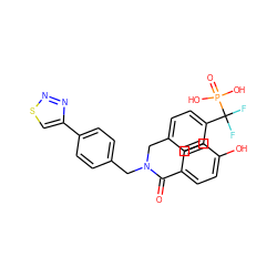 O=C(c1ccc(O)cc1)N(Cc1ccc(-c2csnn2)cc1)Cc1ccc(C(F)(F)P(=O)(O)O)cc1 ZINC000028528641