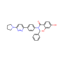 O=C(c1ccc(O)cc1O)N(Cc1ccccc1)c1ccc(-c2ccc(N3CCCC3)nn2)cc1 ZINC000653773138