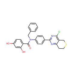 O=C(c1ccc(O)cc1O)N(Cc1ccccc1)c1ccc(-c2nc(Cl)c3c(n2)CCSC3)cc1 ZINC000653754883