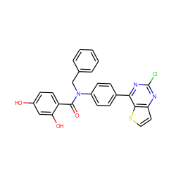 O=C(c1ccc(O)cc1O)N(Cc1ccccc1)c1ccc(-c2nc(Cl)nc3ccsc23)cc1 ZINC000653667576