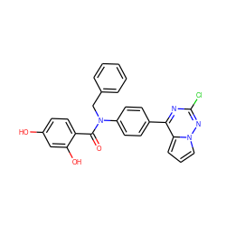 O=C(c1ccc(O)cc1O)N(Cc1ccccc1)c1ccc(-c2nc(Cl)nn3cccc23)cc1 ZINC000653754924