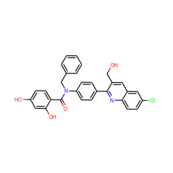 O=C(c1ccc(O)cc1O)N(Cc1ccccc1)c1ccc(-c2nc3ccc(Cl)cc3cc2CO)cc1 ZINC000653667742