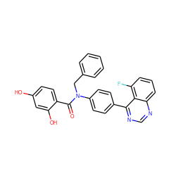 O=C(c1ccc(O)cc1O)N(Cc1ccccc1)c1ccc(-c2ncnc3cccc(F)c23)cc1 ZINC000653666921