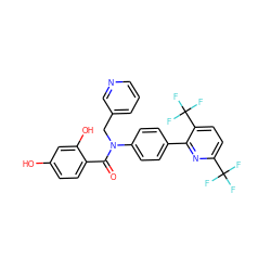 O=C(c1ccc(O)cc1O)N(Cc1cccnc1)c1ccc(-c2nc(C(F)(F)F)ccc2C(F)(F)F)cc1 ZINC000653679374