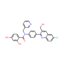 O=C(c1ccc(O)cc1O)N(Cc1cccnc1)c1ccc(-c2nc3ccc(Cl)cc3cc2CO)cc1 ZINC000653758322