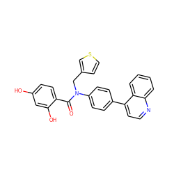 O=C(c1ccc(O)cc1O)N(Cc1ccsc1)c1ccc(-c2ccnc3ccccc23)cc1 ZINC000653667754