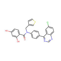 O=C(c1ccc(O)cc1O)N(Cc1ccsc1)c1ccc(-c2ncnc3ccc(Cl)cc23)cc1 ZINC000653752897