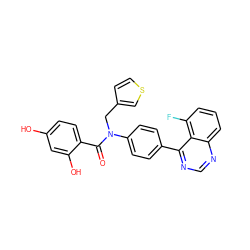 O=C(c1ccc(O)cc1O)N(Cc1ccsc1)c1ccc(-c2ncnc3cccc(F)c23)cc1 ZINC000653752884