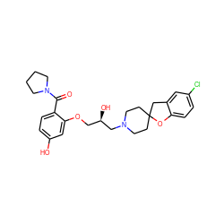 O=C(c1ccc(O)cc1OC[C@@H](O)CN1CCC2(CC1)Cc1cc(Cl)ccc1O2)N1CCCC1 ZINC000038661094