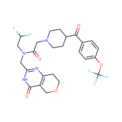 O=C(c1ccc(OC(F)(F)F)cc1)C1CCN(CC(=O)N(Cc2nc3c(c(=O)[nH]2)COCC3)CC(F)F)CC1 ZINC000205721140