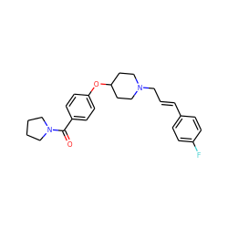 O=C(c1ccc(OC2CCN(C/C=C/c3ccc(F)cc3)CC2)cc1)N1CCCC1 ZINC000011663122