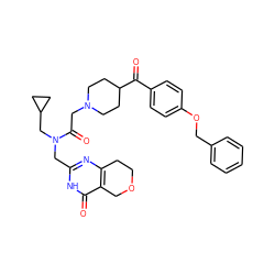 O=C(c1ccc(OCc2ccccc2)cc1)C1CCN(CC(=O)N(Cc2nc3c(c(=O)[nH]2)COCC3)CC2CC2)CC1 ZINC000145413942