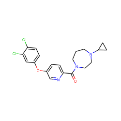 O=C(c1ccc(Oc2ccc(Cl)c(Cl)c2)cn1)N1CCCN(C2CC2)CC1 ZINC000053313330