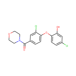 O=C(c1ccc(Oc2ccc(Cl)cc2O)c(Cl)c1)N1CCOCC1 ZINC000028562992