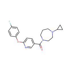 O=C(c1ccc(Oc2ccc(F)cc2)nc1)N1CCCN(C2CC2)CC1 ZINC000053243566