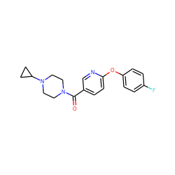 O=C(c1ccc(Oc2ccc(F)cc2)nc1)N1CCN(C2CC2)CC1 ZINC000053313784