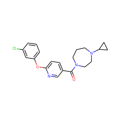 O=C(c1ccc(Oc2cccc(Cl)c2)nc1)N1CCCN(C2CC2)CC1 ZINC000053293640