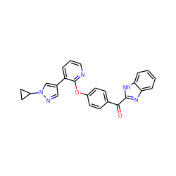 O=C(c1ccc(Oc2ncccc2-c2cnn(C3CC3)c2)cc1)c1nc2ccccc2[nH]1 ZINC000139338912