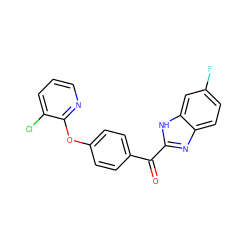 O=C(c1ccc(Oc2ncccc2Cl)cc1)c1nc2ccc(F)cc2[nH]1 ZINC000139309231