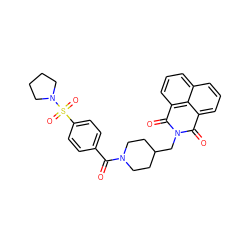 O=C(c1ccc(S(=O)(=O)N2CCCC2)cc1)N1CCC(CN2C(=O)c3cccc4cccc(c34)C2=O)CC1 ZINC000008431922