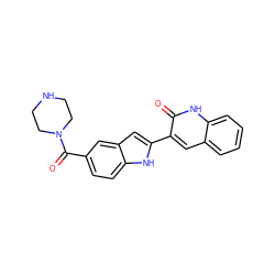 O=C(c1ccc2[nH]c(-c3cc4ccccc4[nH]c3=O)cc2c1)N1CCNCC1 ZINC000013588772