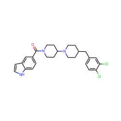 O=C(c1ccc2[nH]ccc2c1)N1CCC(N2CCC(Cc3ccc(Cl)c(Cl)c3)CC2)CC1 ZINC000028132119