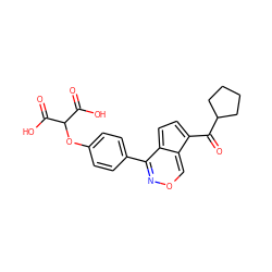 O=C(c1ccc2c(-c3ccc(OC(C(=O)O)C(=O)O)cc3)nocc1-2)C1CCCC1 ZINC000028569169