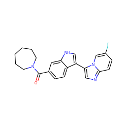 O=C(c1ccc2c(-c3cnc4ccc(F)cn34)c[nH]c2c1)N1CCCCCC1 ZINC000115951362