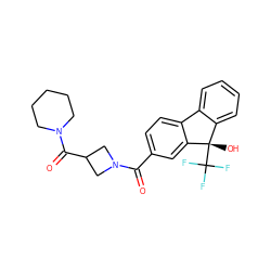 O=C(c1ccc2c(c1)[C@@](O)(C(F)(F)F)c1ccccc1-2)N1CC(C(=O)N2CCCCC2)C1 ZINC000144746888