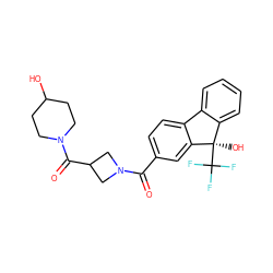 O=C(c1ccc2c(c1)[C@](O)(C(F)(F)F)c1ccccc1-2)N1CC(C(=O)N2CCC(O)CC2)C1 ZINC000143487467