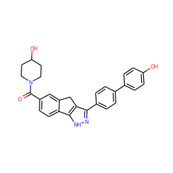 O=C(c1ccc2c(c1)Cc1c(-c3ccc(-c4ccc(O)cc4)cc3)n[nH]c1-2)N1CCC(O)CC1 ZINC000028714100