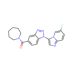 O=C(c1ccc2c(c1)nnn2-c1cnc2ccc(F)cn12)N1CCCCCC1 ZINC000115943860