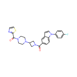 O=C(c1ccc2c(ccn2-c2ccc(F)cc2)c1)N1CC(N2CCN(C(=O)c3nccs3)CC2)C1 ZINC000114420573