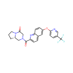O=C(c1ccc2cc(Oc3ccc(C(F)(F)F)cn3)ccc2n1)N1CC(=O)N2CCC[C@H]2C1 ZINC001772625861