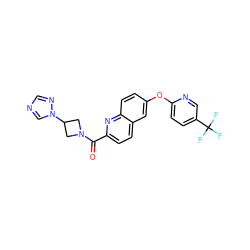 O=C(c1ccc2cc(Oc3ccc(C(F)(F)F)cn3)ccc2n1)N1CC(n2cncn2)C1 ZINC001772590639
