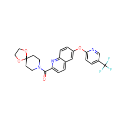 O=C(c1ccc2cc(Oc3ccc(C(F)(F)F)cn3)ccc2n1)N1CCC2(CC1)OCCO2 ZINC001772602129