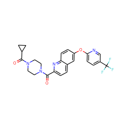 O=C(c1ccc2cc(Oc3ccc(C(F)(F)F)cn3)ccc2n1)N1CCN(C(=O)C2CC2)CC1 ZINC001772653511