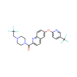 O=C(c1ccc2cc(Oc3ccc(C(F)(F)F)cn3)ccc2n1)N1CCN(CC(F)(F)F)CC1 ZINC001772575124