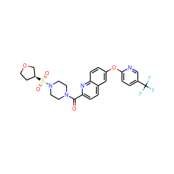 O=C(c1ccc2cc(Oc3ccc(C(F)(F)F)cn3)ccc2n1)N1CCN(S(=O)(=O)[C@H]2CCOC2)CC1 ZINC001772645515