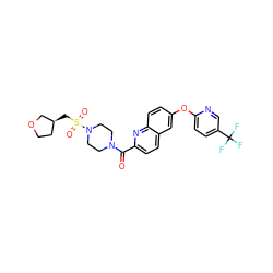O=C(c1ccc2cc(Oc3ccc(C(F)(F)F)cn3)ccc2n1)N1CCN(S(=O)(=O)C[C@H]2CCOC2)CC1 ZINC001772645472