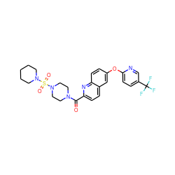 O=C(c1ccc2cc(Oc3ccc(C(F)(F)F)cn3)ccc2n1)N1CCN(S(=O)(=O)N2CCCCC2)CC1 ZINC001772609809