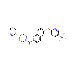 O=C(c1ccc2cc(Oc3ccc(C(F)(F)F)cn3)ccc2n1)N1CCN(c2cccnc2)CC1 ZINC001772575327